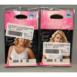 Exquisite Form Fully Lot of 2 Floral Lace Side Shaping Bra 36C White‎ & Beige